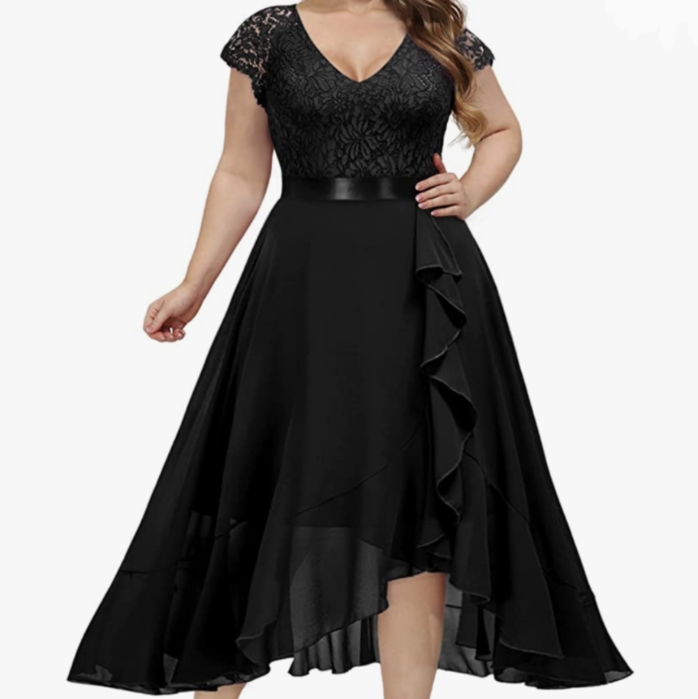 Black A-line ruffle asymmetrical dress
